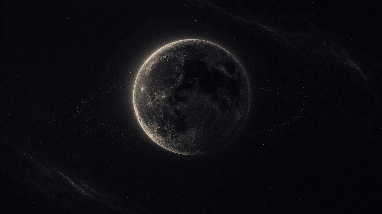 暗月悬停在深色星空中